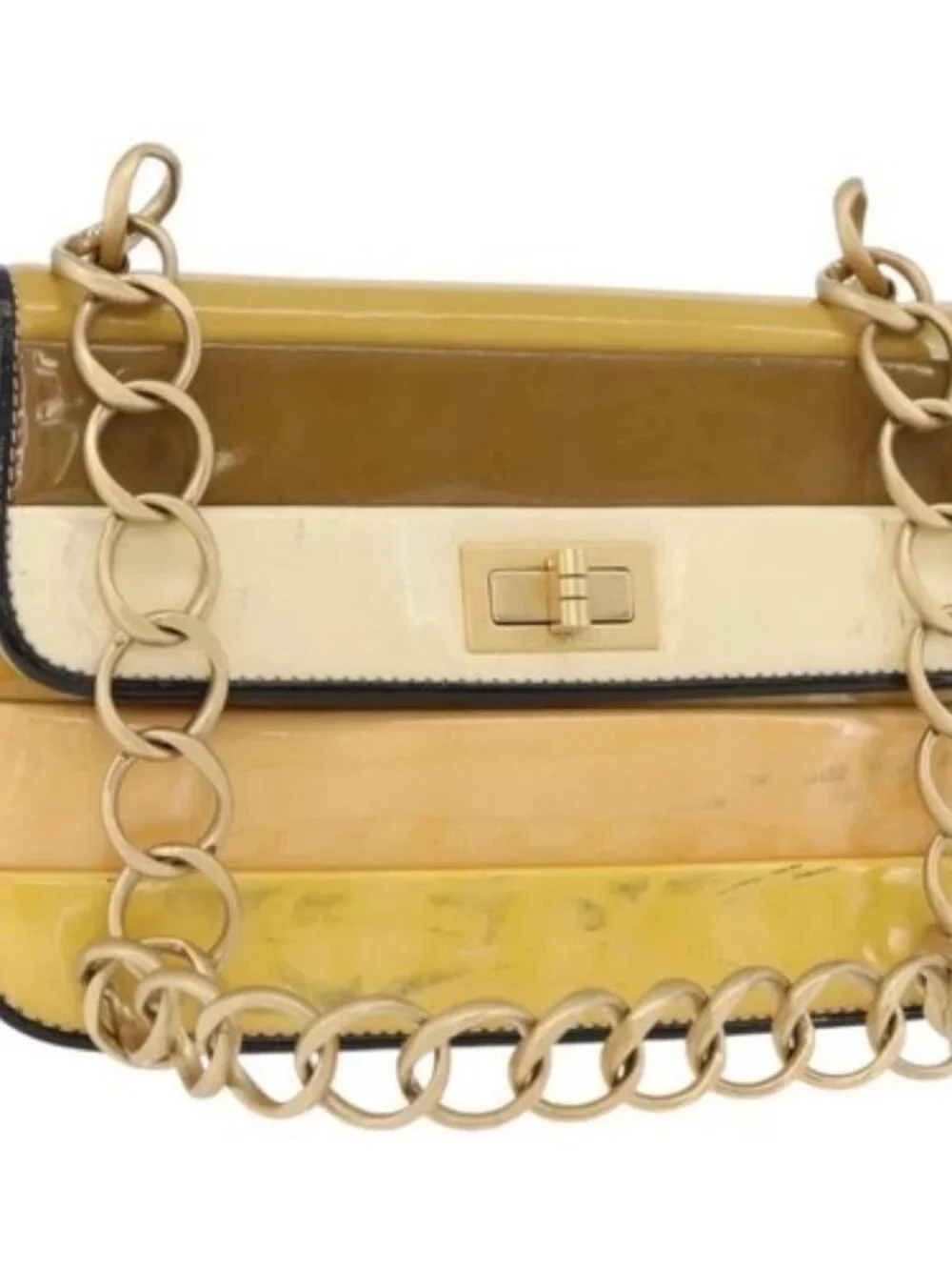 CHANEL Chain Shoulder Bag Patent leather Yellow Gold CC Auth bs22911